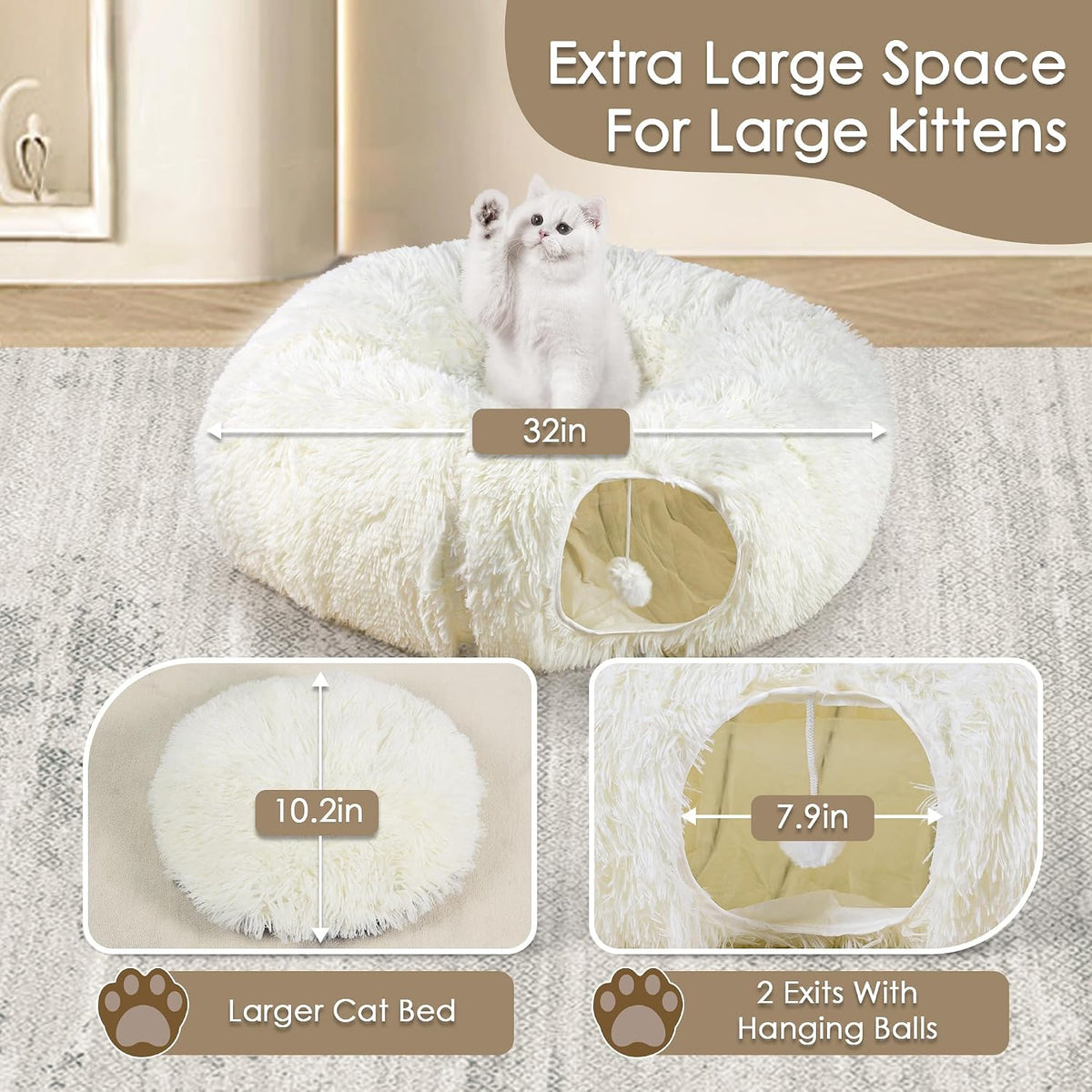 Cat Tunnel Bed for Indoor Cats - Beige - image 3