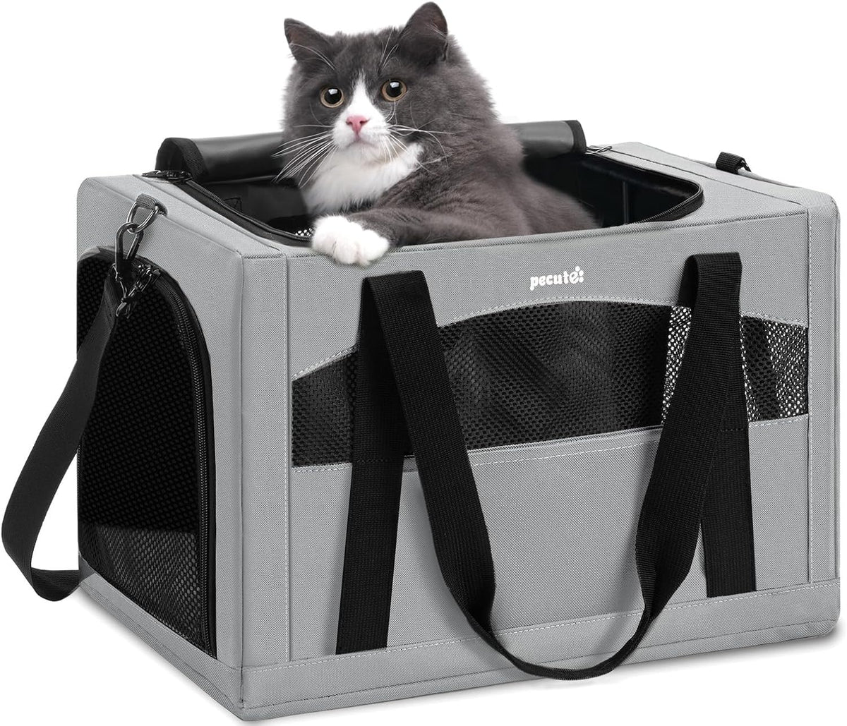 Pecute Cat Carrier Stable, Pet Carrier with Privacy Partition - Gray Regular / 16.9"L x 11.0"W x 11.0"H