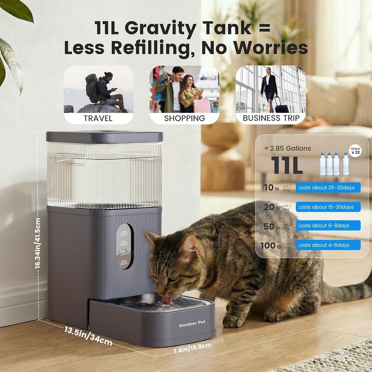 2.2 Gallon Automatic Dog Water Dispenser with Stainless Steel Bowl – Essentials for Dogs - Grey / 2.9 Gallon - image 2
