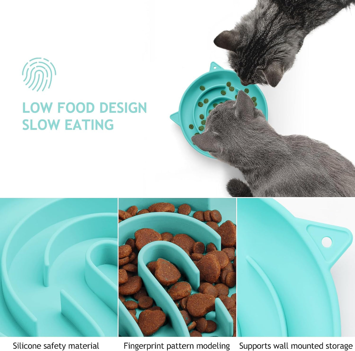 Coomazy Slow Feeder Cat Bowl Silicone Pet Puzzle Feeder for Slow - Cyan / 1 Cup - image 4