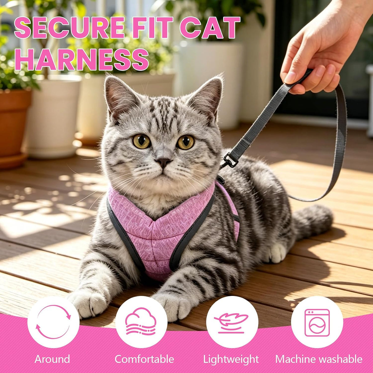 Cat Harness and Leash - Ultra Light Escape Proof Kitten Collar Cat Walking Jacket with Running - Pink / Large - image 2