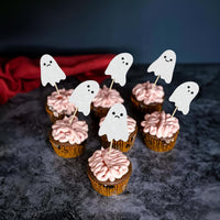 Ephlyn 24 white glitter ghost cupcake toppers for Halloween desserts - view 40