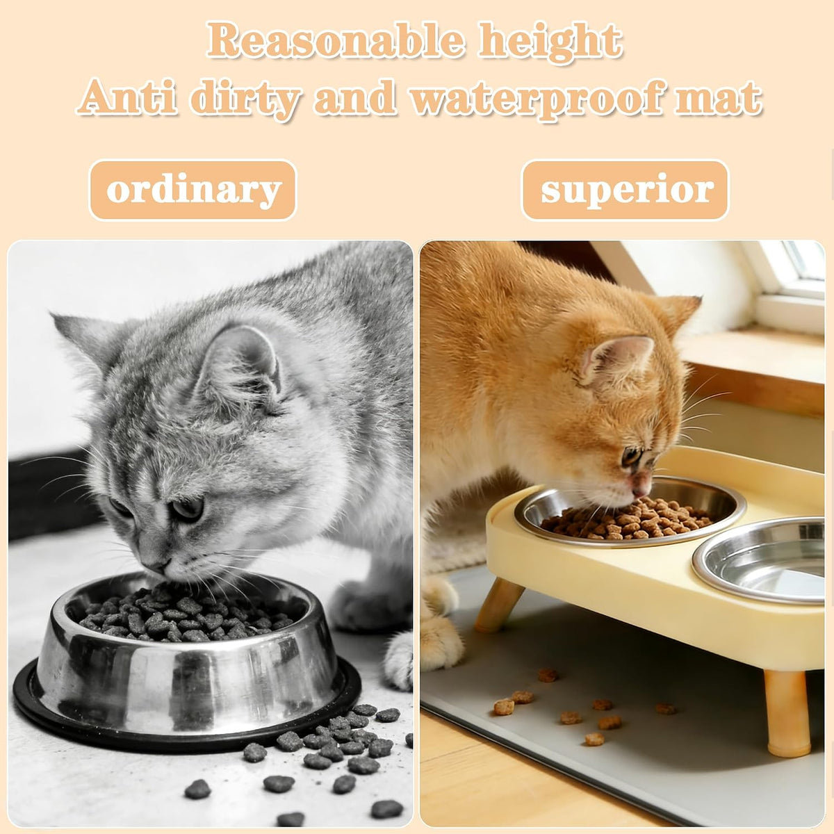 Elevated Cat Bowls with Food Mat - Yellow - image 2