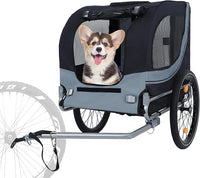 Blue-Grey Large Folding Bike Trailer for Dogs – Heavy-Duty Steel Frame, 66LB Capacity Pet Carrier for All-Terrain Cycling, Jogging & Camping Adventures!