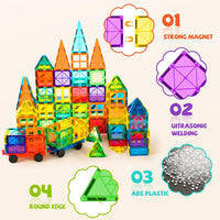 cossy 120 Pcs Magnetic Tiles, 3D Magnetic Blocks Set with 2 Cars - 120 Pieces - image 4