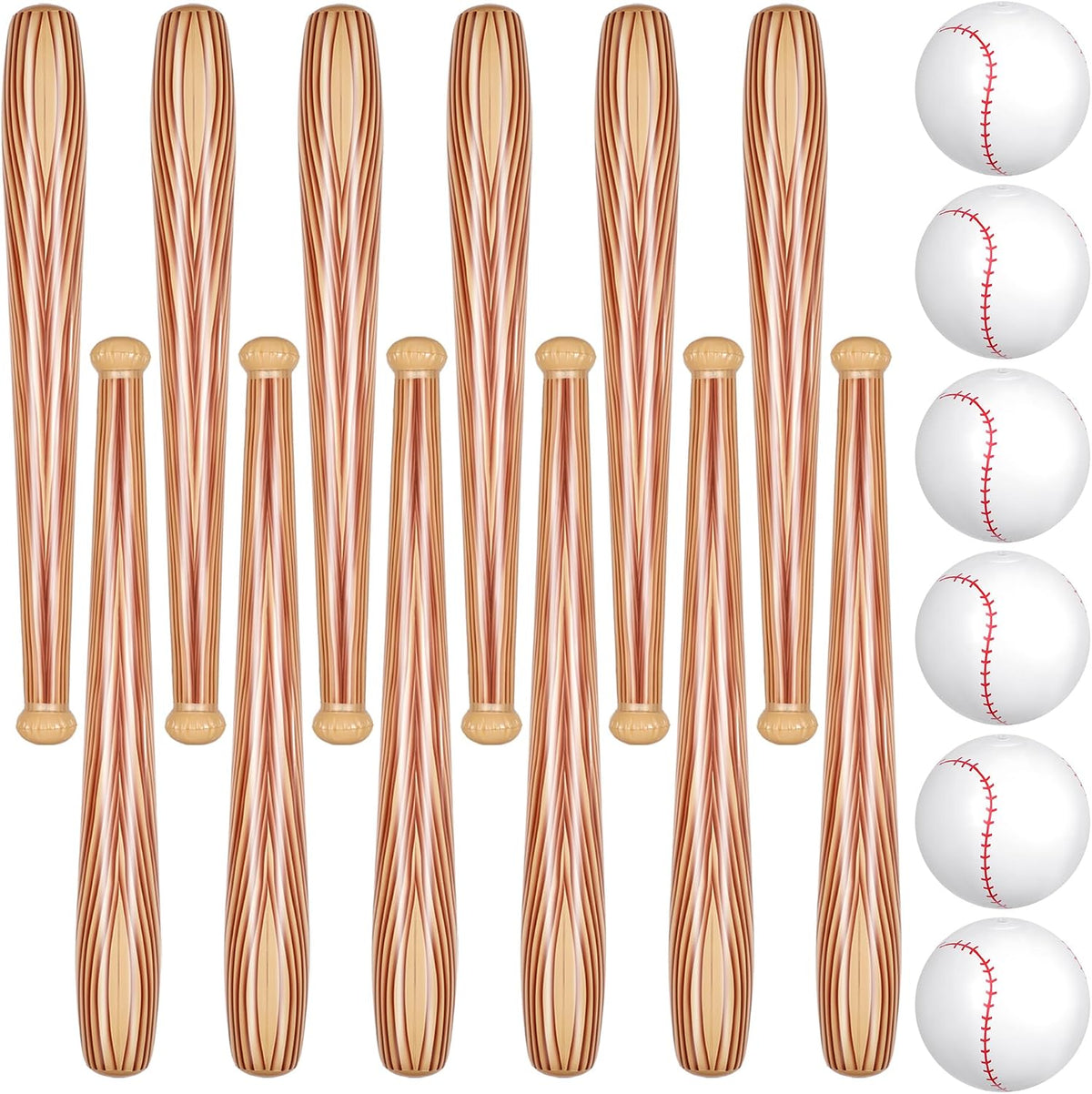 Lewtemi inflatable baseball set with 4 blow-up bats and 2 baseball-print beach balls - view 4