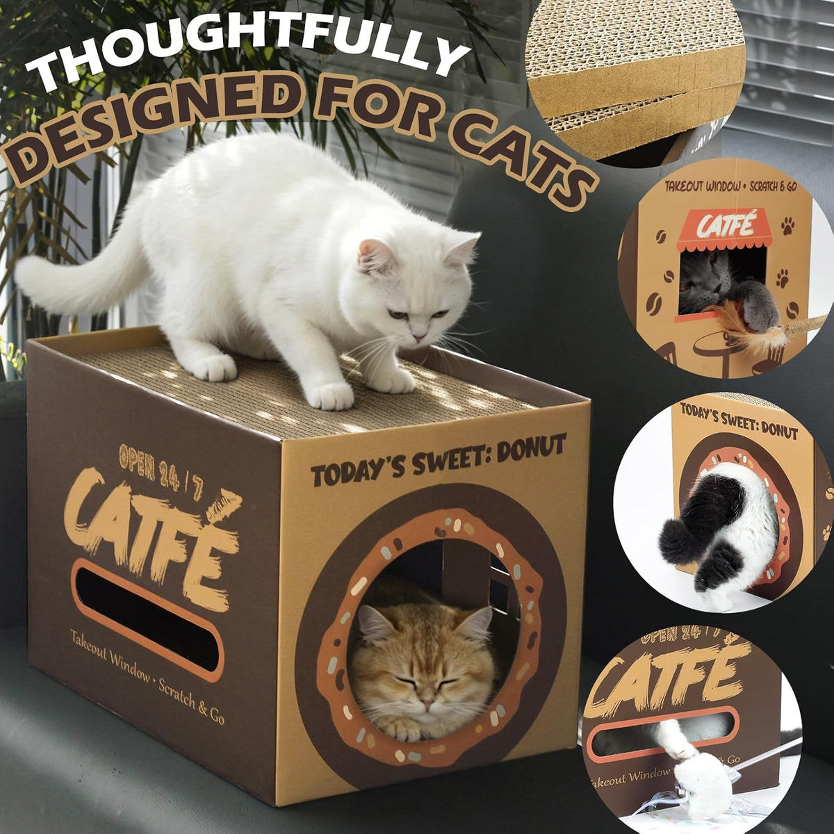 ARGOPET Cat Cardboard House with 2 PCS Scratching Pads – Essentials for Cats - New-Brown - image 2