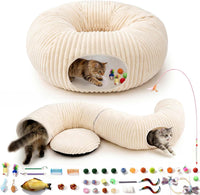 Cat Tunnel Bed with 40 Pcs Interactive Cat Toys - White / Medium