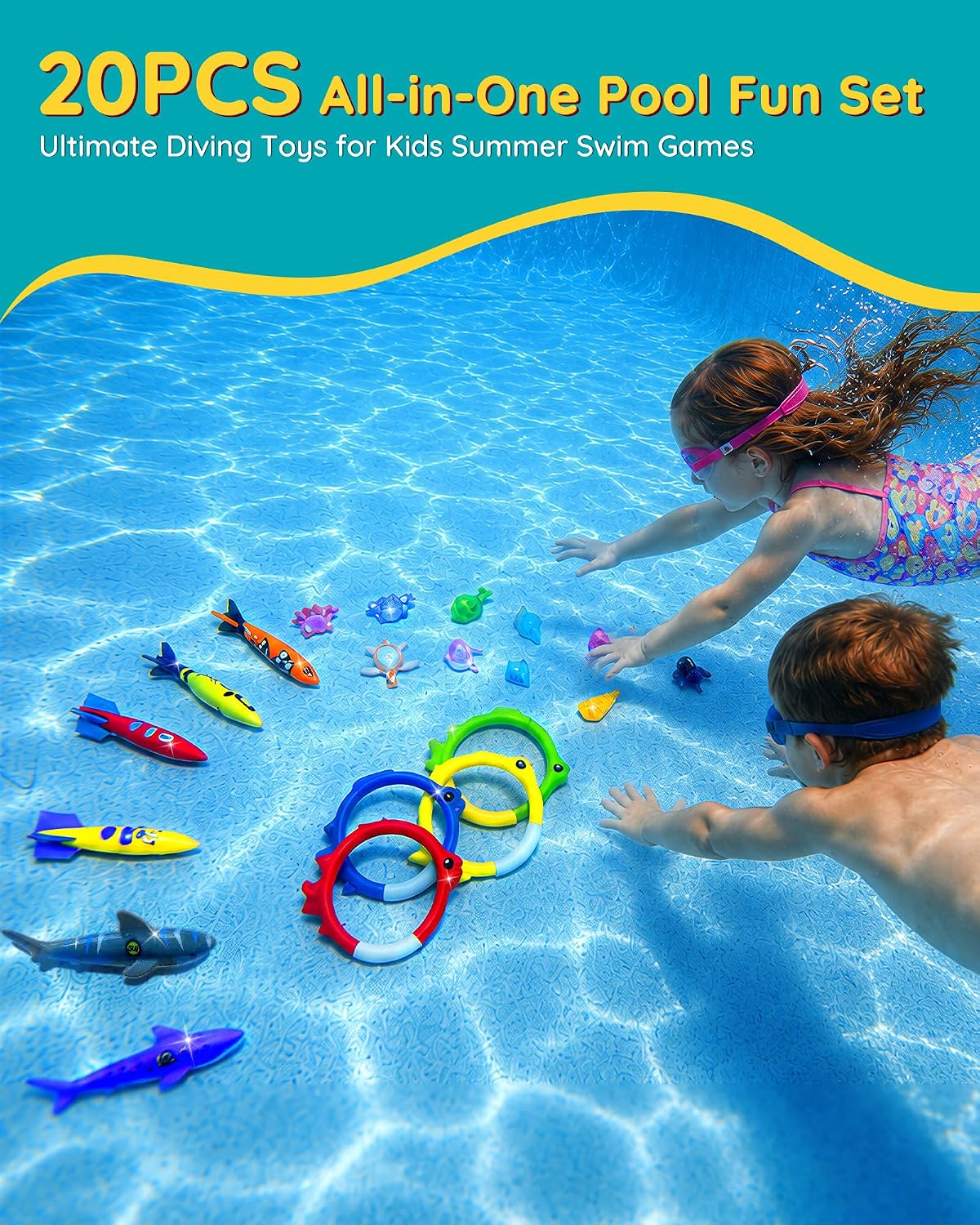 20Pcs Summer Pool Diving Swimming Toys for Kids Ages 3-12 - 20blue - image 3