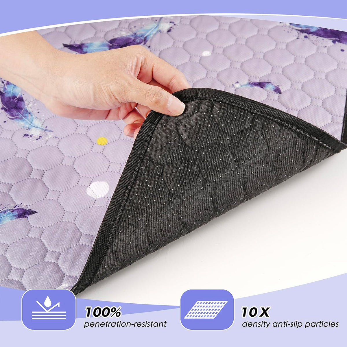 Washable Dog Pee Pads, Non-Slip Waterproof, Feather - Feather Pattern / 24"x24"(Pack of 2) - image 3