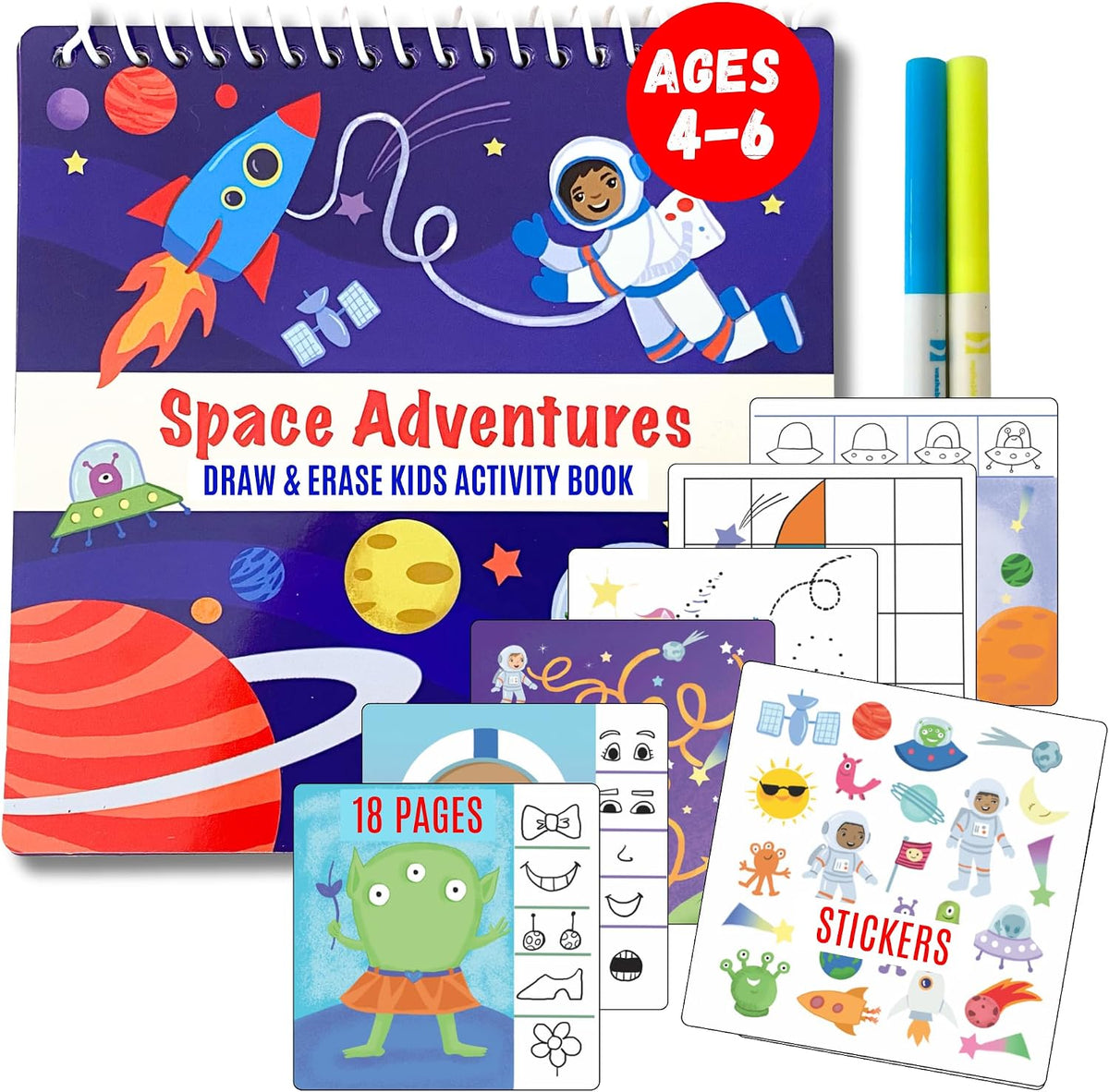 Totebook kids travel activity kit with tethered dry erase markers and ocean theme activity book - view 4