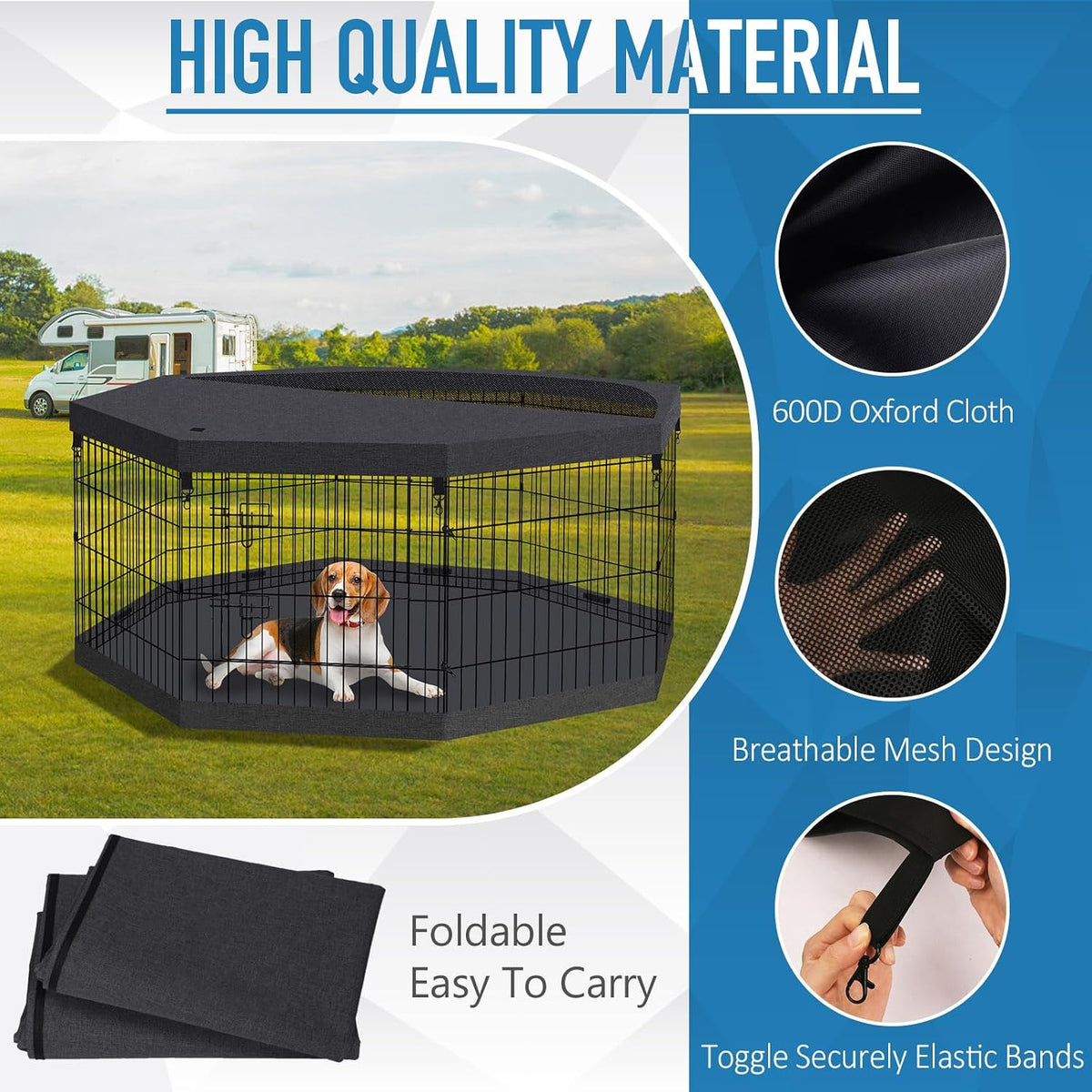 PEEKABOO Foldable Rustproof Dog Playpen with Door, 8 Panels 24"H – Essentials for Dogs - 8 Panels 24"H x 24"W Playpen+Bottom+Top Cover - image 2