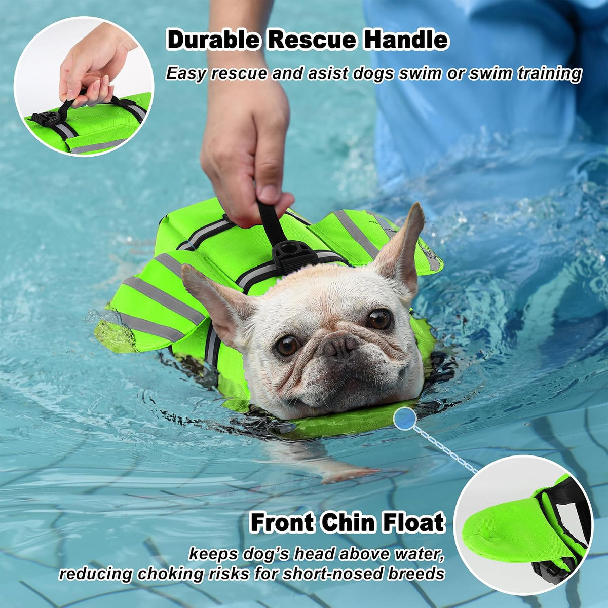 Dog Life Jacket, Cute Wings Adjustable Dog Life Vest with Chin Float and Handle for Swimming - Green / M (Chest Girth 16.1"-24.8") - image 2