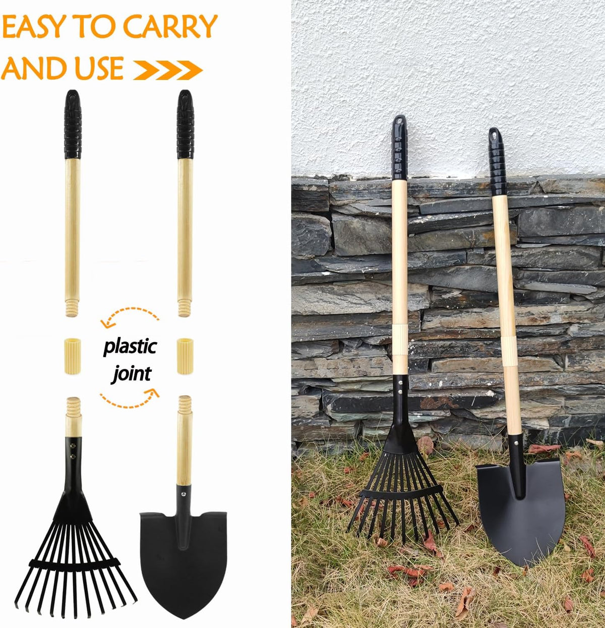 7PCS Kids Gardening Tools, Long Shovel, Rake for Leaves, Spade - Multicolor - image 4