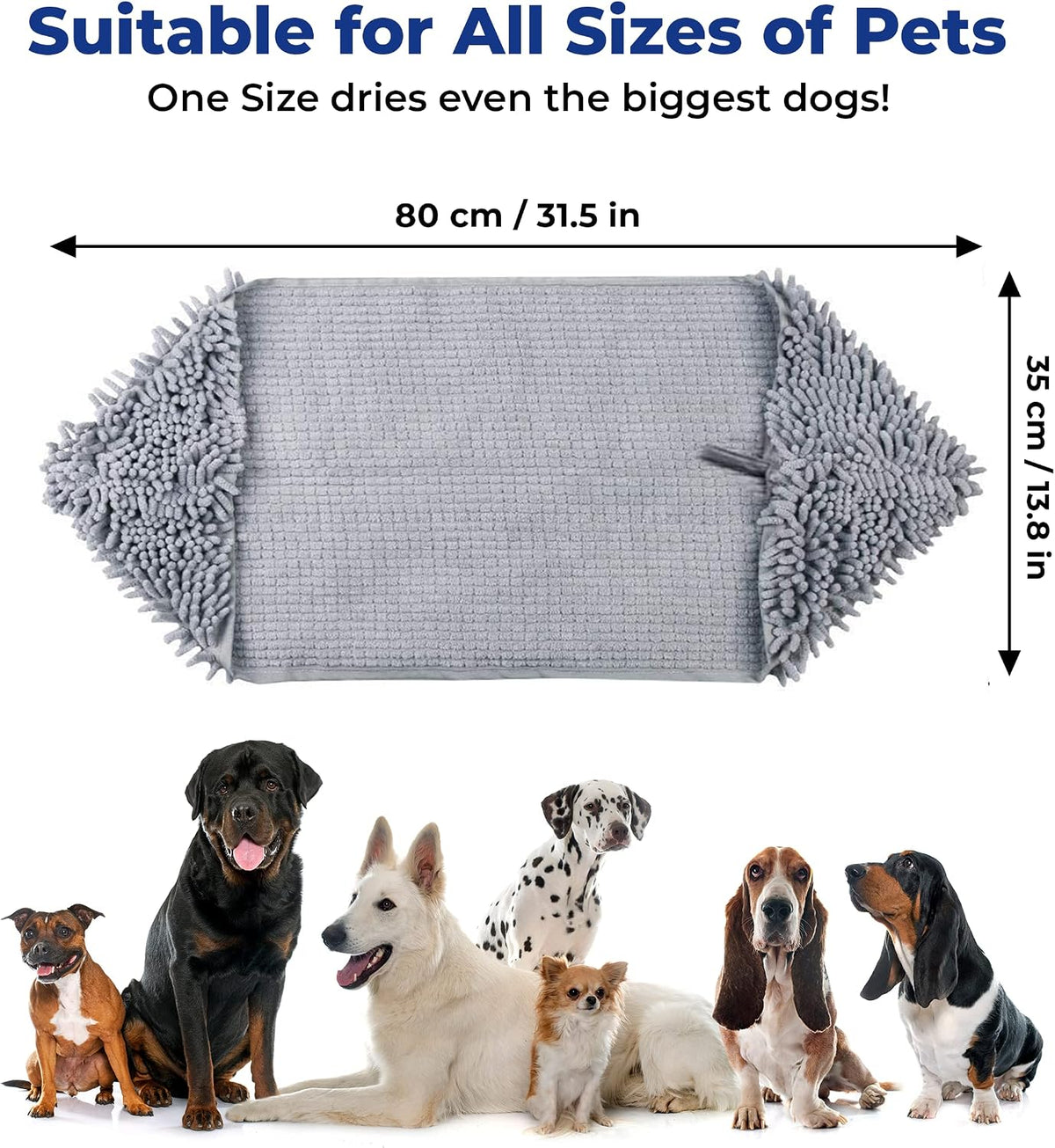 Muddy Mat Doggy Dryer, Highly Absorbent Microfiber Washable Dog Shammy Quick Drying Towel Absorber - 13"x31" / Grey - image 3