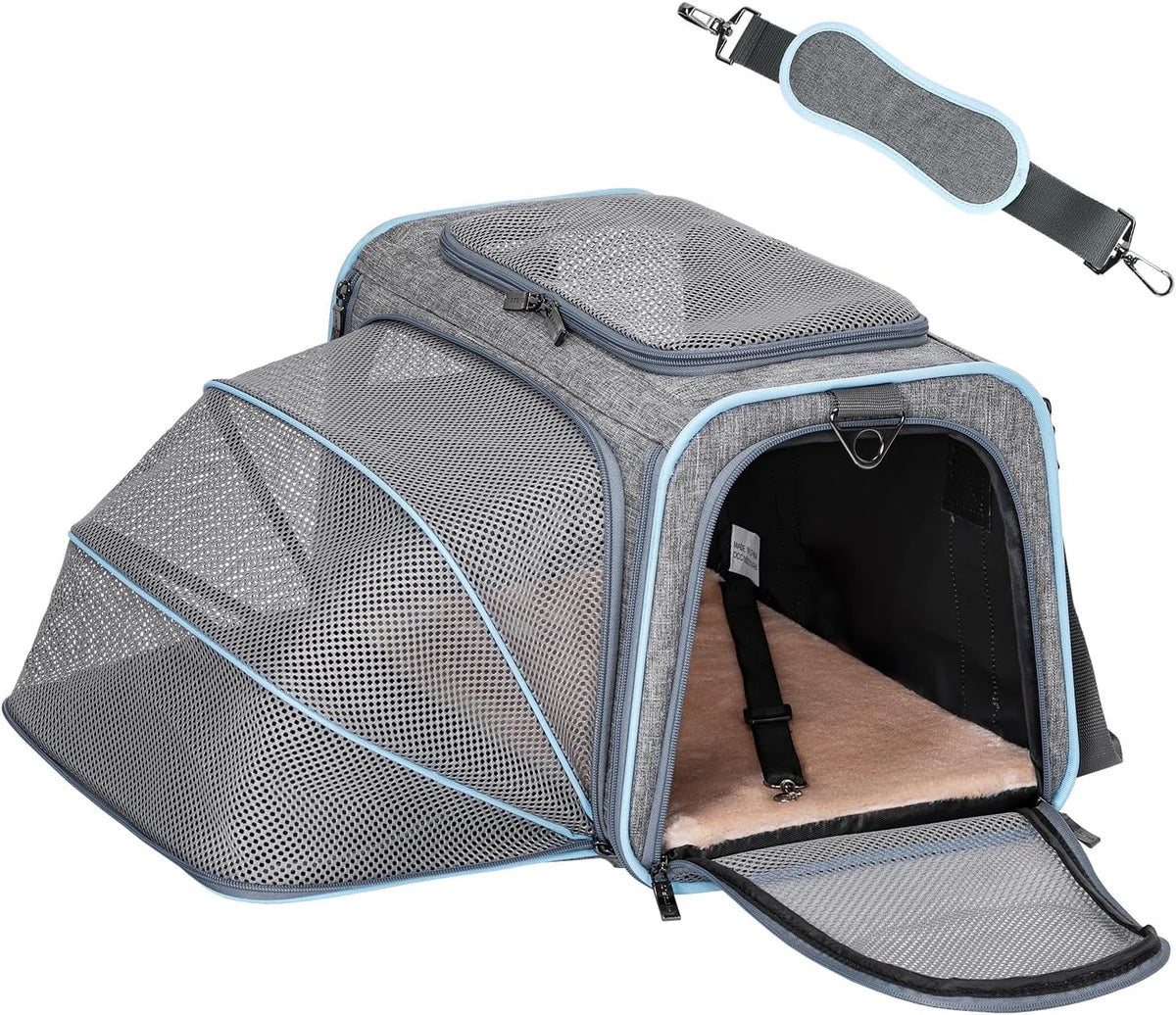 Petsfit Medium Expandable Cat Carrier for Air Travel - 17.0"L x 11.0"W x 11.0"H / Light Gray