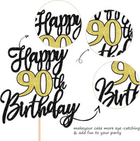 1 PCS Happy 60th Birthday Cake Topper Black Gold Glitter Cheers to 60 - 90th - image 2
