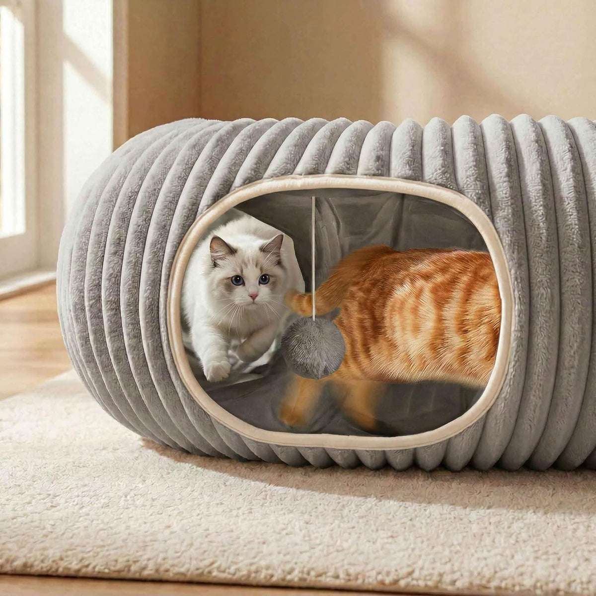 Cat Tunnel Bed with 40 Pcs Interactive Cat Toys - Grey / Medium - image 2