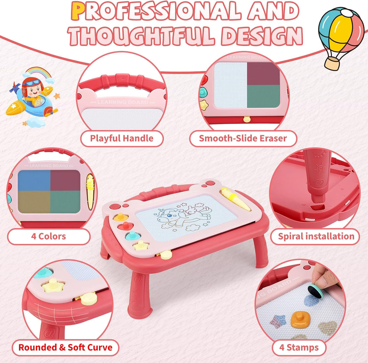 HCFJEH Magnetic Drawing Board for Kids Ages 3+ - Pink & Red - image 4