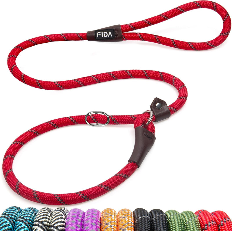 Fida Durable Slip Lead Dog Leash - 4ft - Large (1/2") / Red