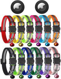 12 Pack Reflective-Breakaway Cat Collars with Bells - Adult Cat 7.5''-12.5'' (with 2 Airtag Holders)