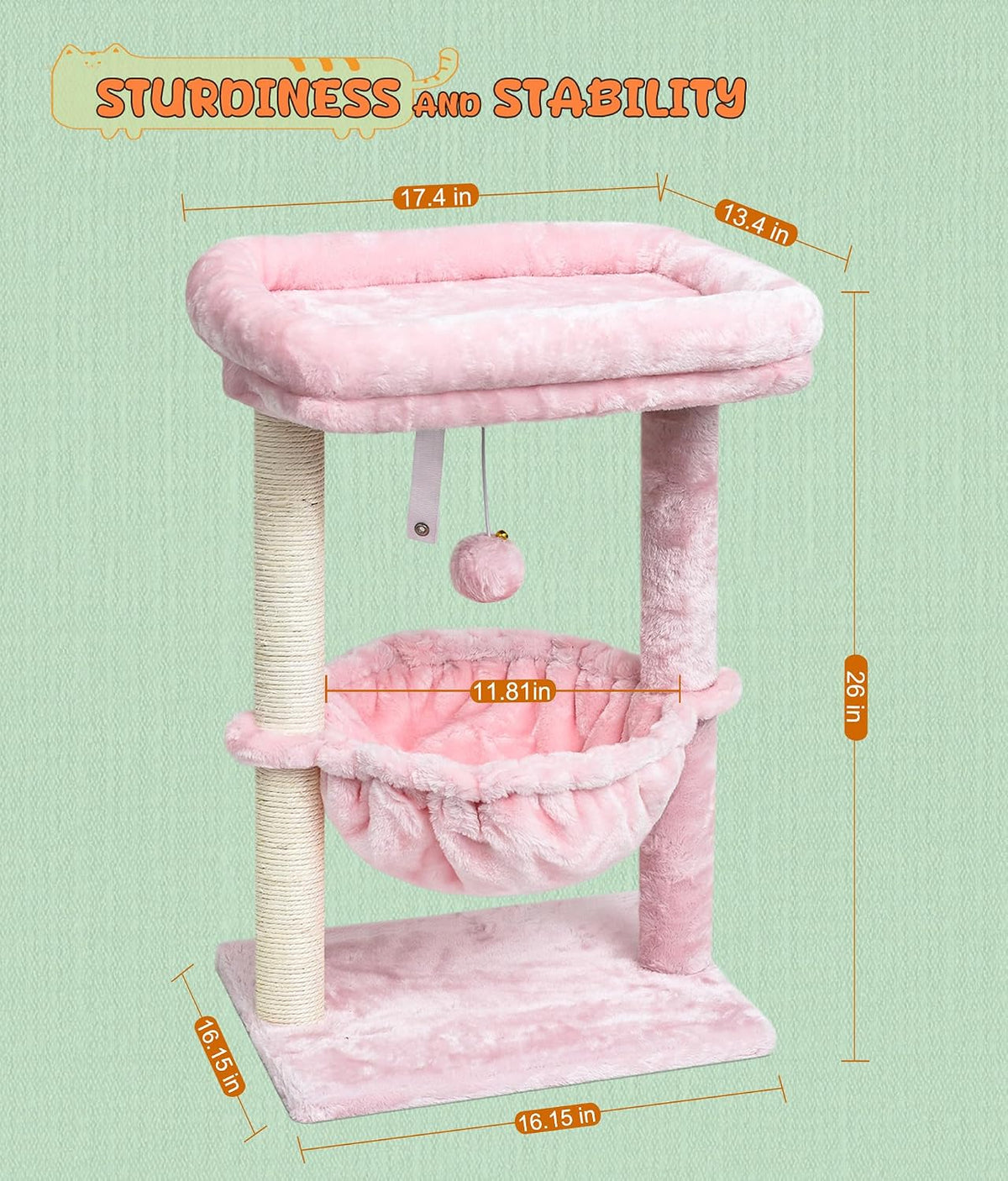 SYANDLVY Small Cat Tree for Indoor Cats - Pink / Top Perch with Basket - image 2