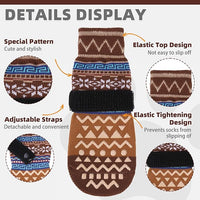 KOOLTAIL Dog Socks to Prevent Licking Paws for Hardwood Floors Anti Slip, Winter Warm Pet Boots&Paw Protector with Grippers, Double Sides Dog Shoes Booties for Small Medium Large Senior Dogs Khaki L