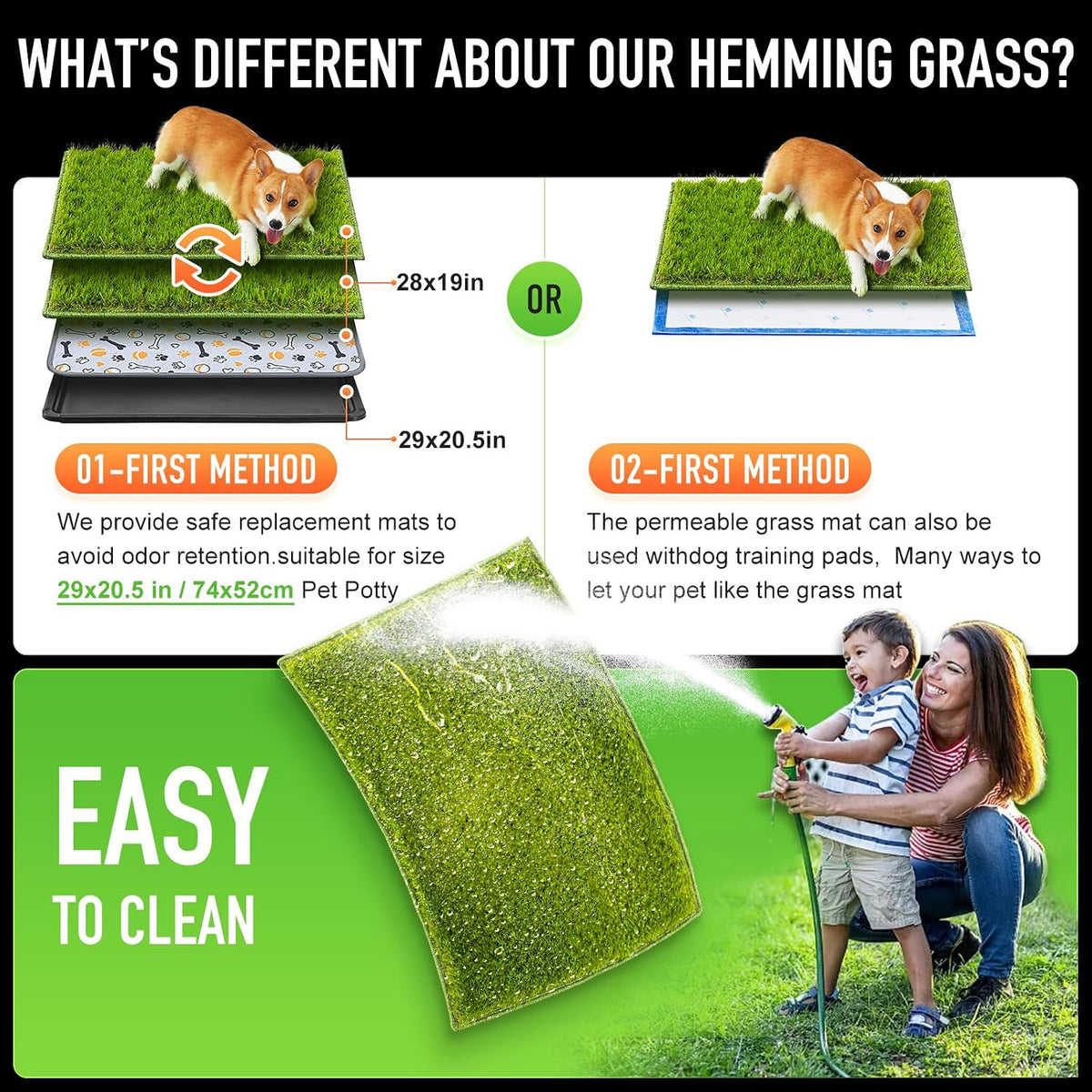 Hompet Dog Grass Pad with Tray Large, 35"x22.5" - Green / 28 x 19" - image 2