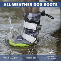 Spark Paws Dog Shoes, Waterproof Dog Boots for Medium to Large Dogs, Non Slip, Breathable Dog Booties and Paw Protectors - 4PCS Doggie Hiking Boots with Reflective Straps, Gray Camo, Size 8