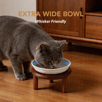 Elevated Cat Bowls, Ceramic Cat Bowl with Bamboo Stand Wide Opening – Essentials for Cats - White / Paw x2 + Acacia Wood - image 4