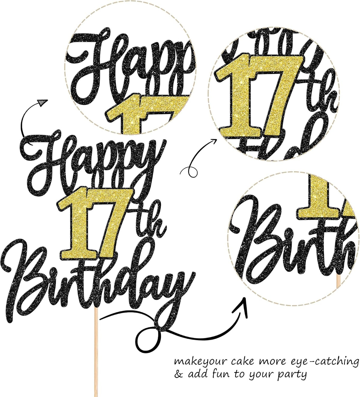 1 PCS Happy 60th Birthday Cake Topper Black Gold Glitter Cheers to 60 - 17th - image 3
