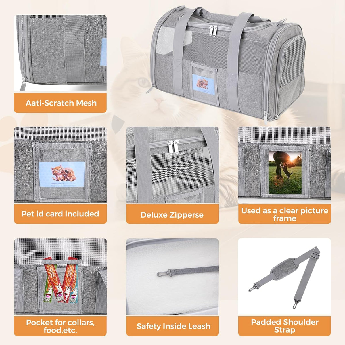 Soft Cat Carrier, Small Dog Bag Soft-Sided Cat Carriers - Gray / 17.0"L x 12.0"W x 11.0"H - image 4