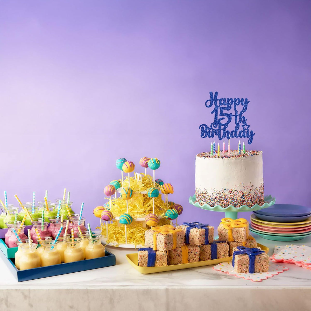Gyufise 1Pc Happy 80th Birthday Cake Topper Glitter Cheers to 80 - 15th / Blue - image 4