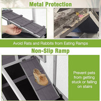 GUTINNEEN Rabbit Hutch Indoor with Chew-Proof Ramp, 62" L Wooden Rabbit Cage with 6 Casters, Bunny Cage with 2 Trays and 2 Story for Small to Medium Animals (Gray)