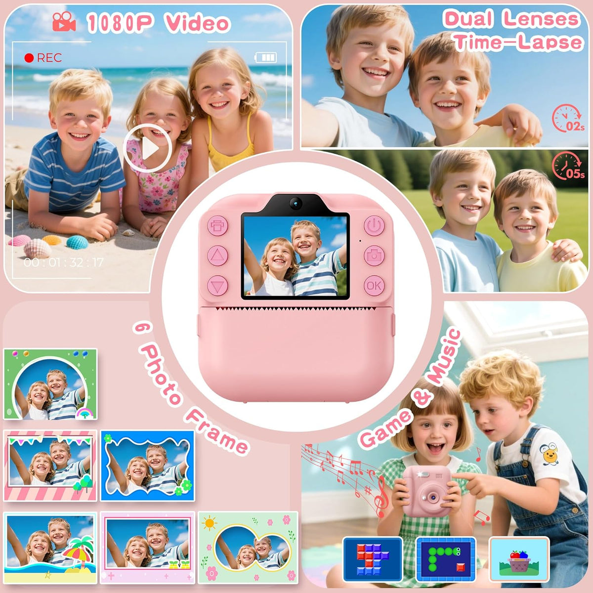 Kids Instant Camera with 64GB SD Card - Pink - image 3