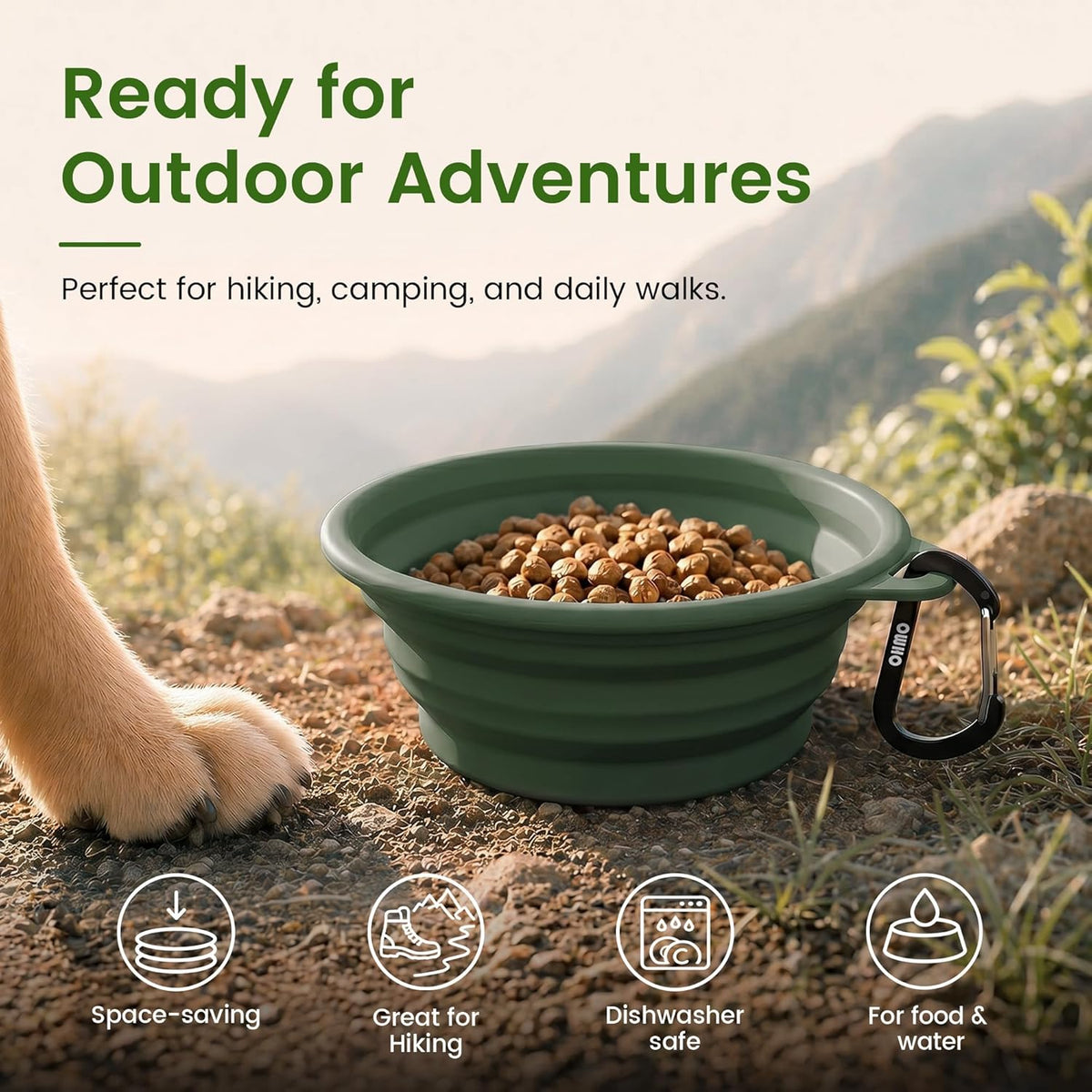 OHMO Collapsible Dog Bowls for Pet Travel, Coral&Brick Red - 2x12oz / Camo&Sage Green - image 4