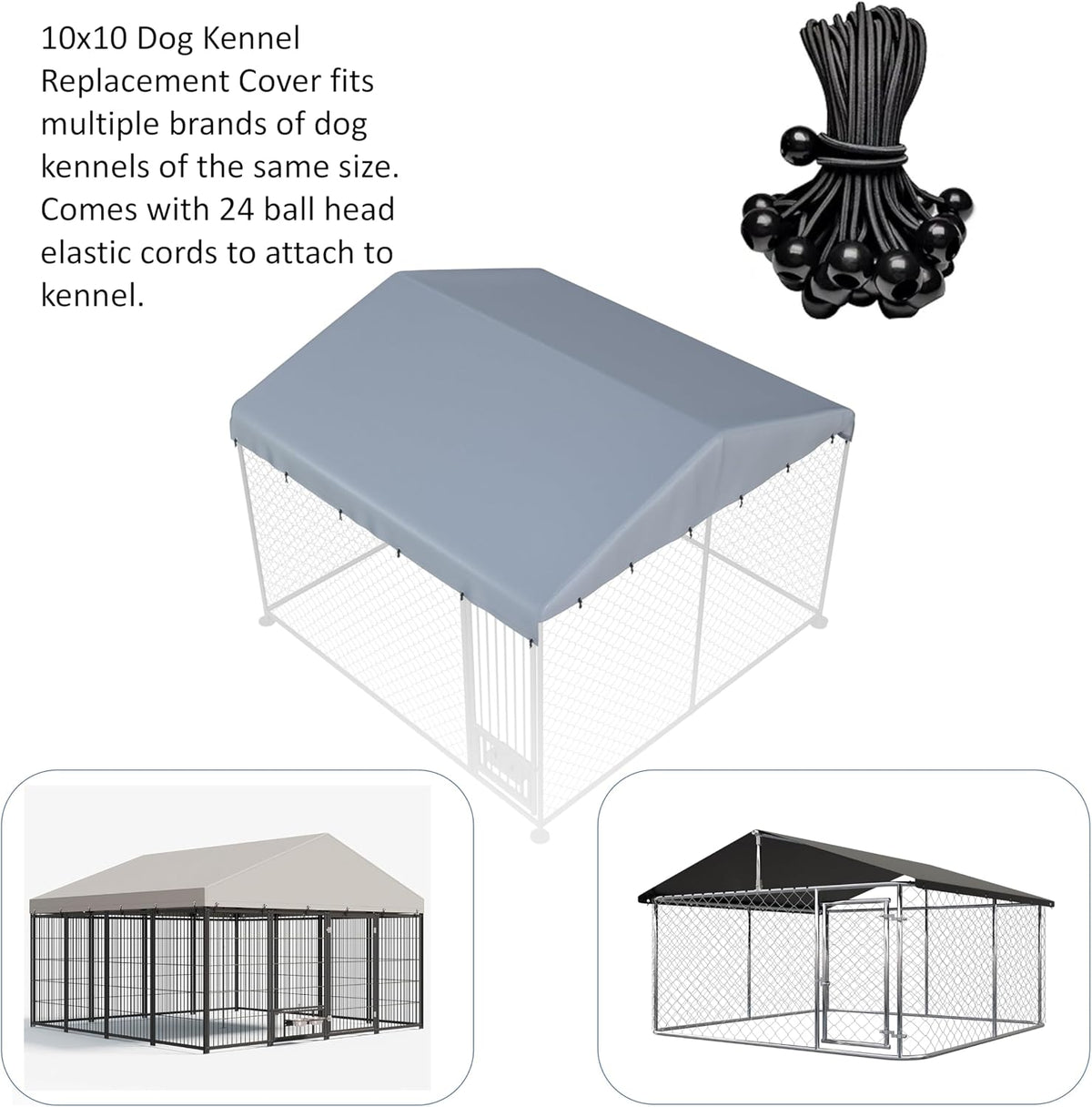 5x10 FT Dog Kennel Cover 900D Waterproof UV Outdoor Roof Replacement - Gray / 10'L x 10'W - image 4