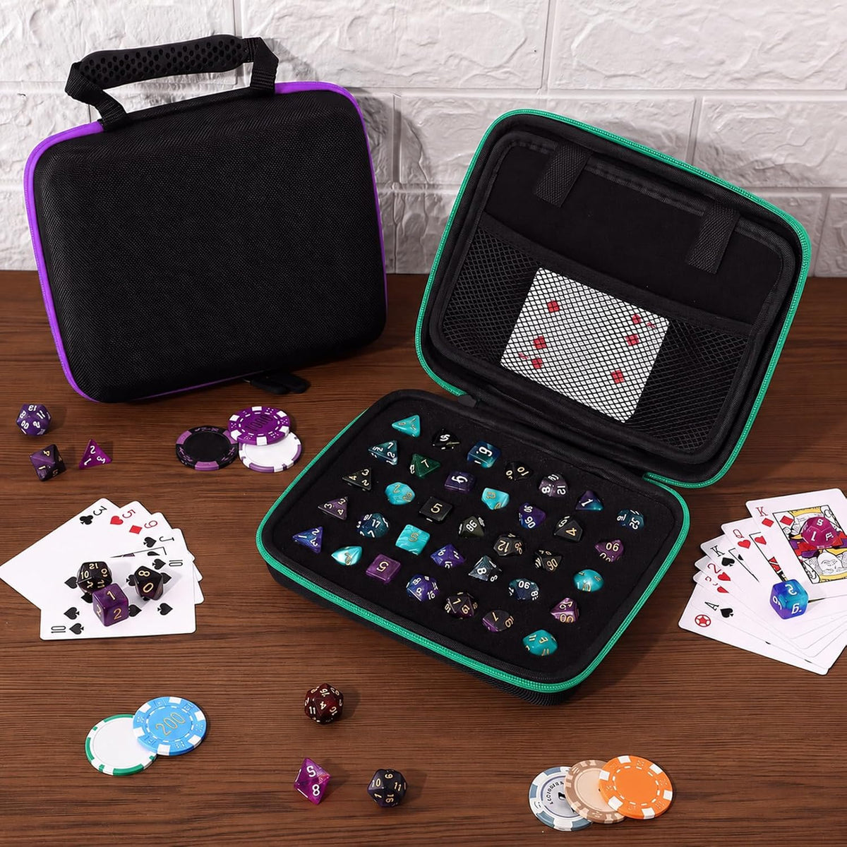 Aoriher 1 Pcs Dice Case with Removable Slotted Tray - Purple,Green - image 4