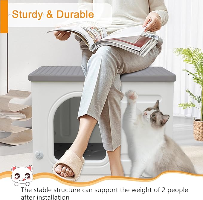 Rockever Plastic Outdoor Indoor Cat House with Insulated Liner, 100% Insulated Feral Cat House for Winter, Waterproof Cat Houses for Outdoor Cats, Spacious, Assemble Easily-Grey