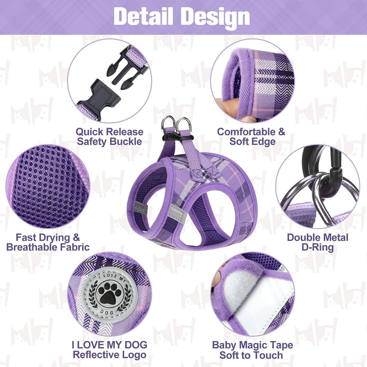 Small Dog Harness and Leash Set, No Pull Puppy Pet Vest, S - Small(Chest Girth 14.5" - 16") / Purple - image 4