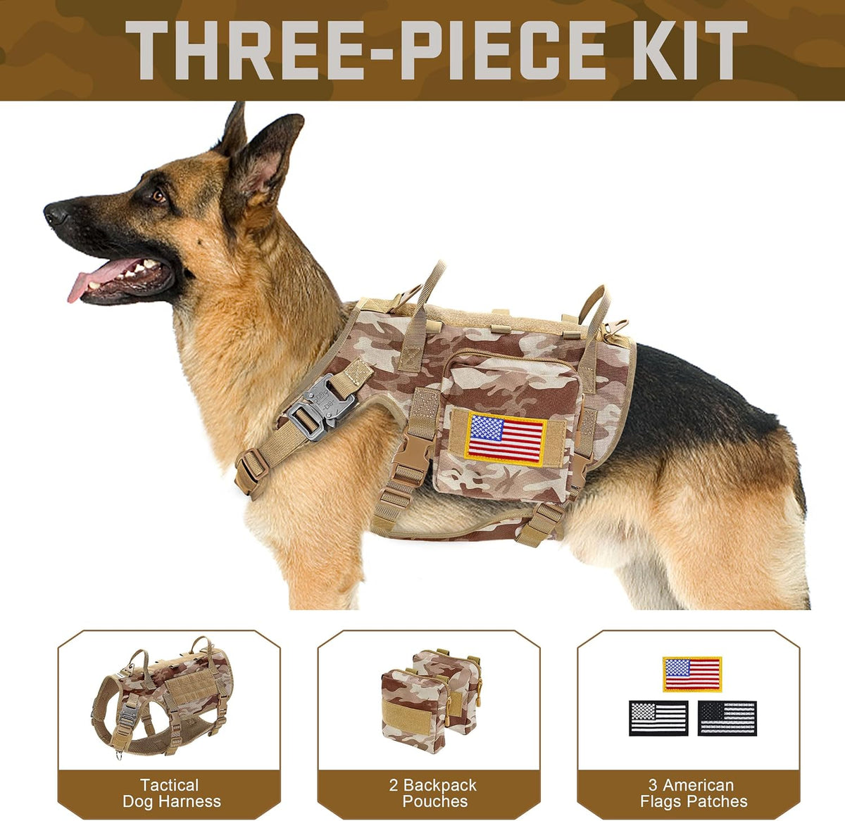 Forestpaw Tactical Dog Harness for Medium Dogs, Service Dog Vest - S:Chest 17-25",Fit 20-35lbs / Camouflage Brown - image 2