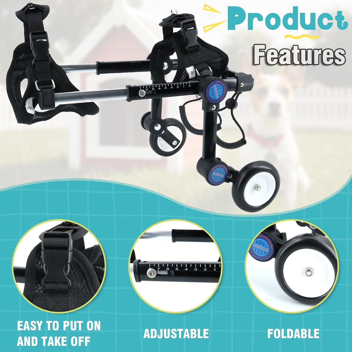 Dog Wheelchair for Back Legs, Adjustable Mobility Cart for Dog – Essentials for Dogs - Black for 6.3-11.3lb - image 4