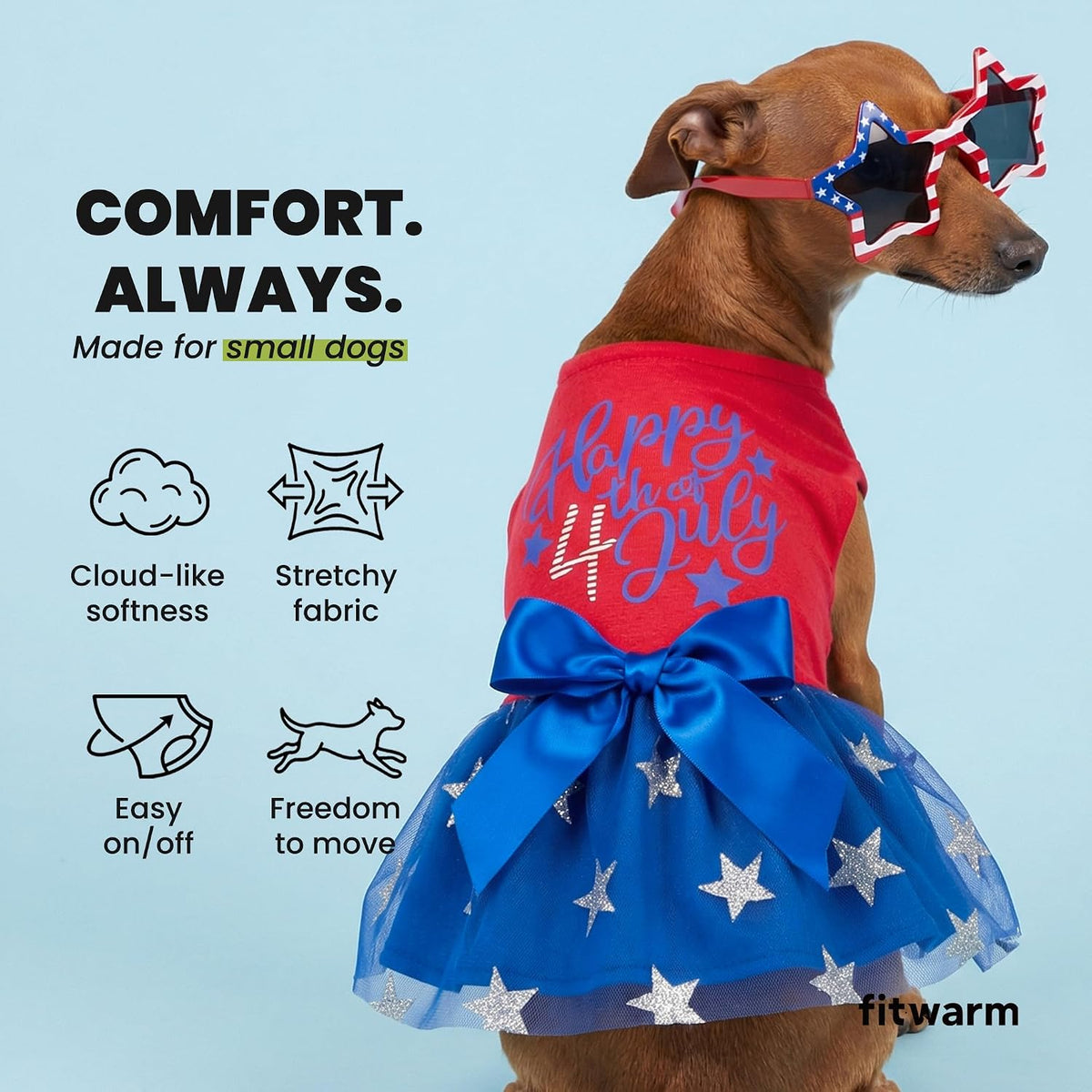 Fitwarm Birthday Girl Dog Tulle Dress - X-Small / Happy 4th Of July - image 3