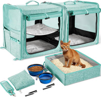 Extra Large Cat Carrier for 2 Cats with Travel Litter Box - Green / Dual Carriers