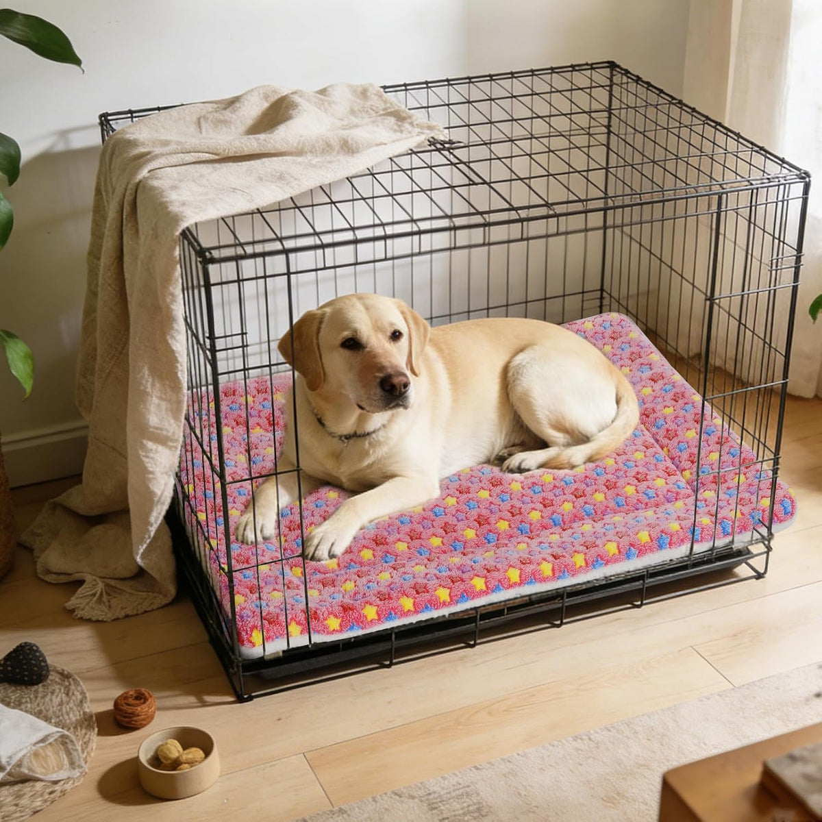 Mora Pets Cat Bed Ultra Soft Dog Crate Pad Star Print 14 x 17.5 inch - 42-Inch / Pink - image 3
