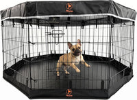 Puppy Playpen with Bottom Pad and Door, 8 Panels 24" H - Black / Small Pen: 30-Inch High / Playpen+Bottom+Top Cover
