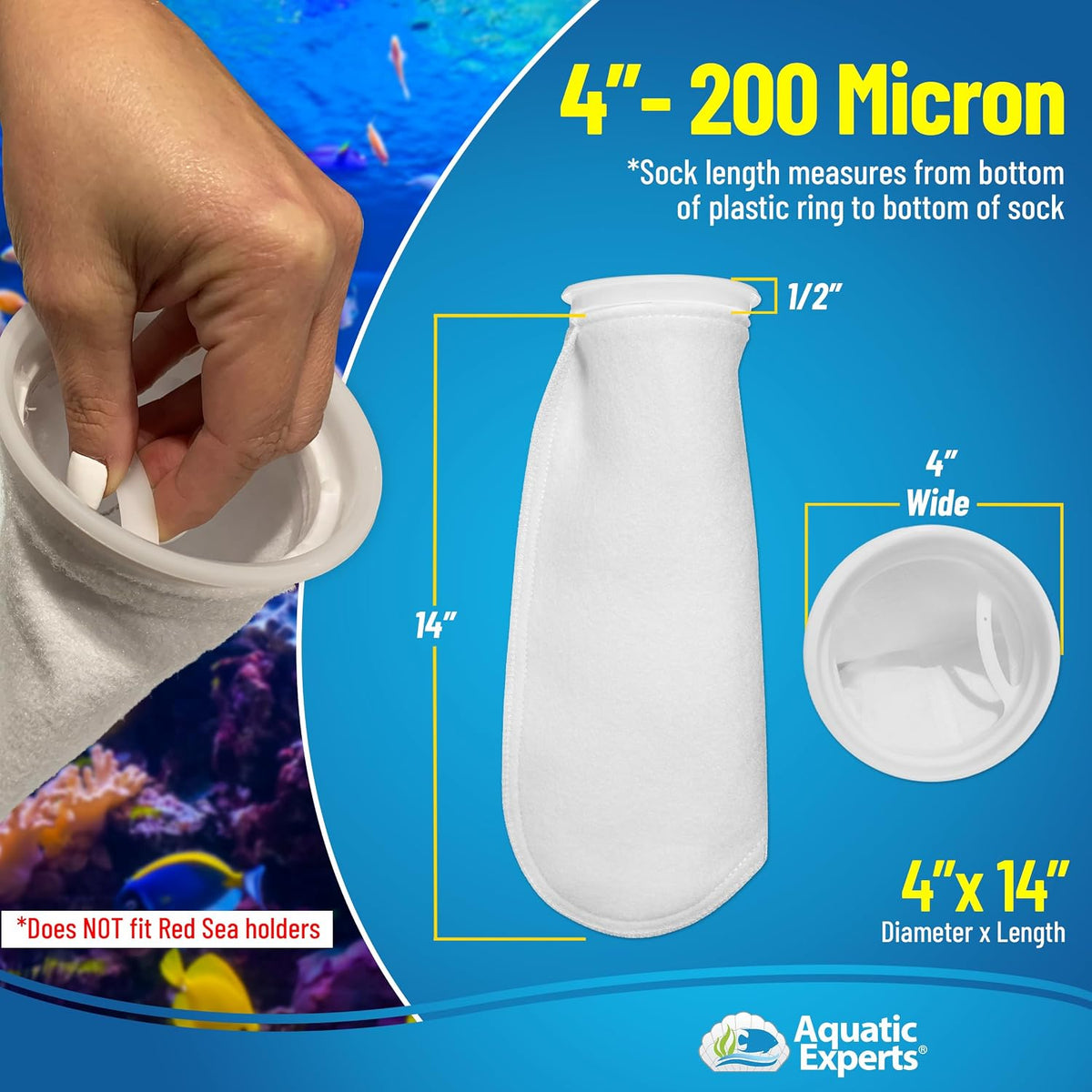 Aquatic Experts Felt Filter Socks - 200 Micron – 4" Ring – 4" x 14" / 8 Pack - image 2