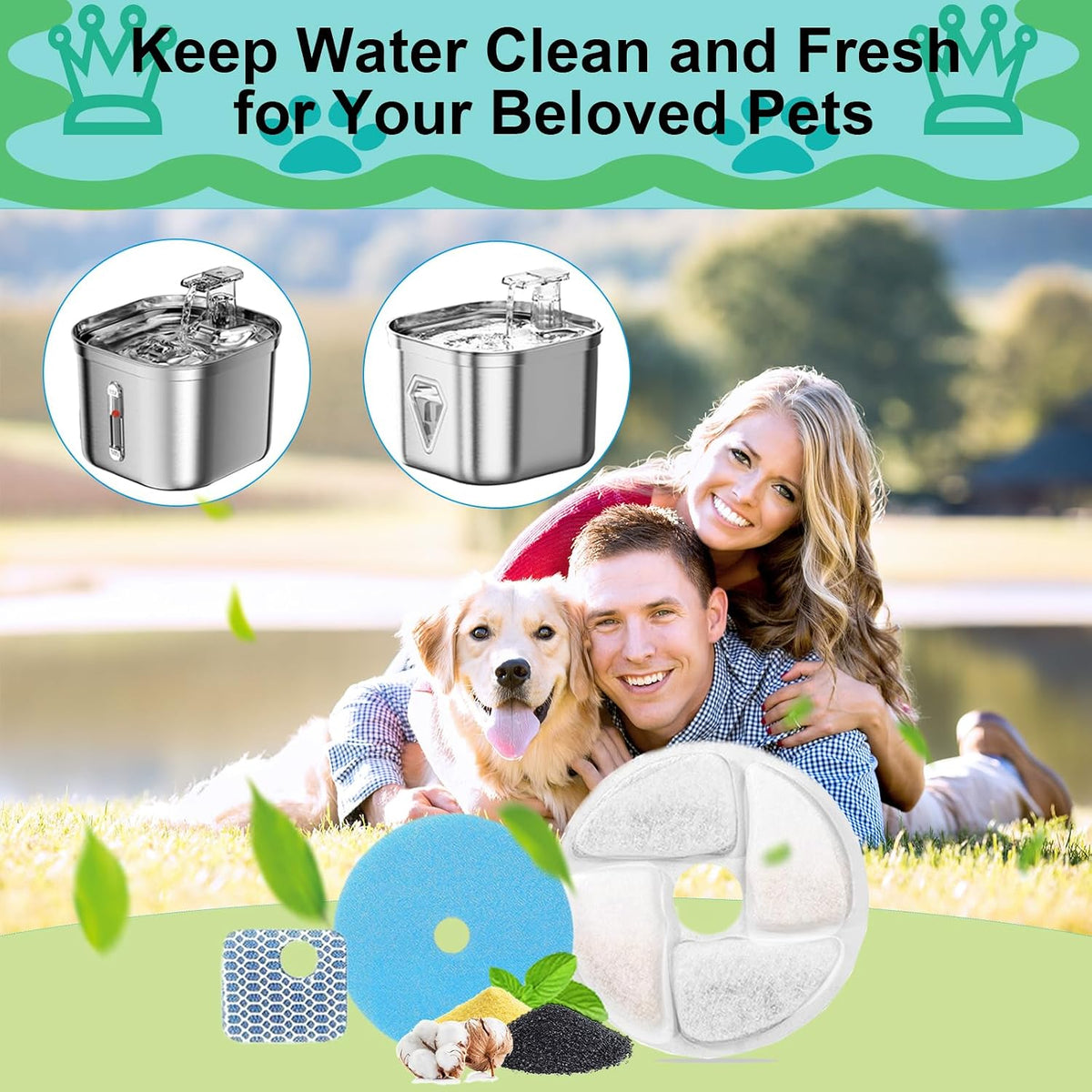 Cat Water Fountain Filter Replacement for Square 2.2L/73oz Pet - Filter / 5+5+5 Pack - image 4