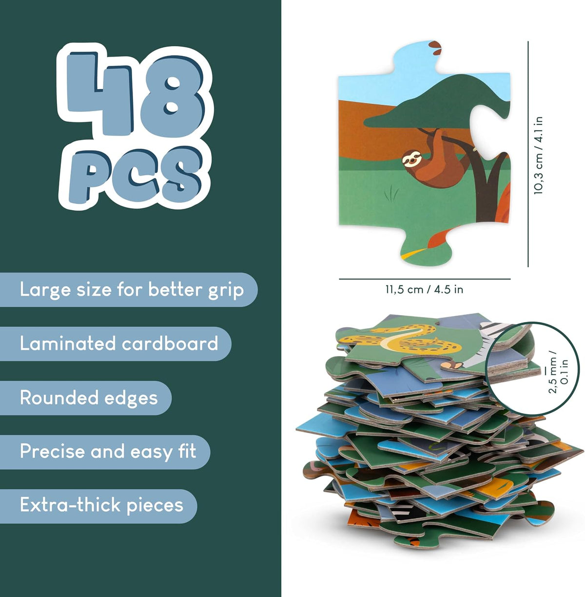BONNYCO Giant Floor Puzzles for Kids of Jungle Animals with 48 Large - Jungle - image 3