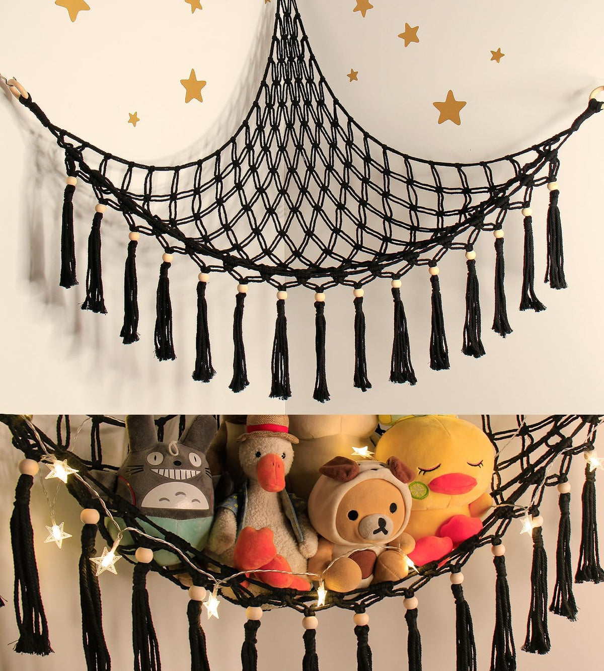 Stuffed Animal Toy Storage Hammock with LED Light - Black / L (39.5"*39.5"*48")